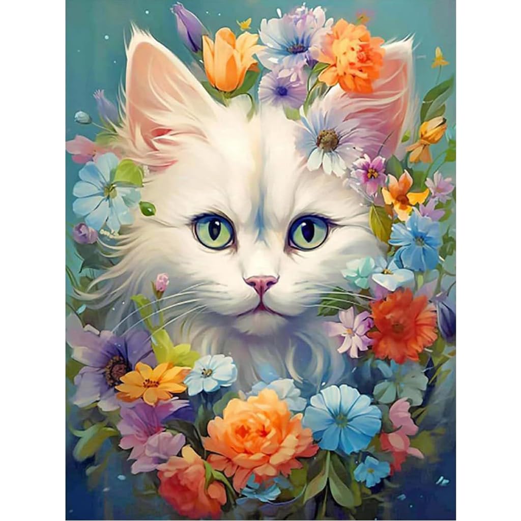 HASTHIP Diamond Painting Kit - 12x16inch White Cat Diamond Painting Kits, 5D Diamond Painting Kit for Adults & Kids, Very Suitable for Home Leisure and Wall Decoration, Gift for Kids and Adults HASTHIP Diamond Painting Kit - 12x16inch White Cat Diamond Painting Kits, 5D Diamond Painting Kit for Adults & Kids, Very Suitable for Home Leisure and Wall Decoration, Gift for Kids and Adults